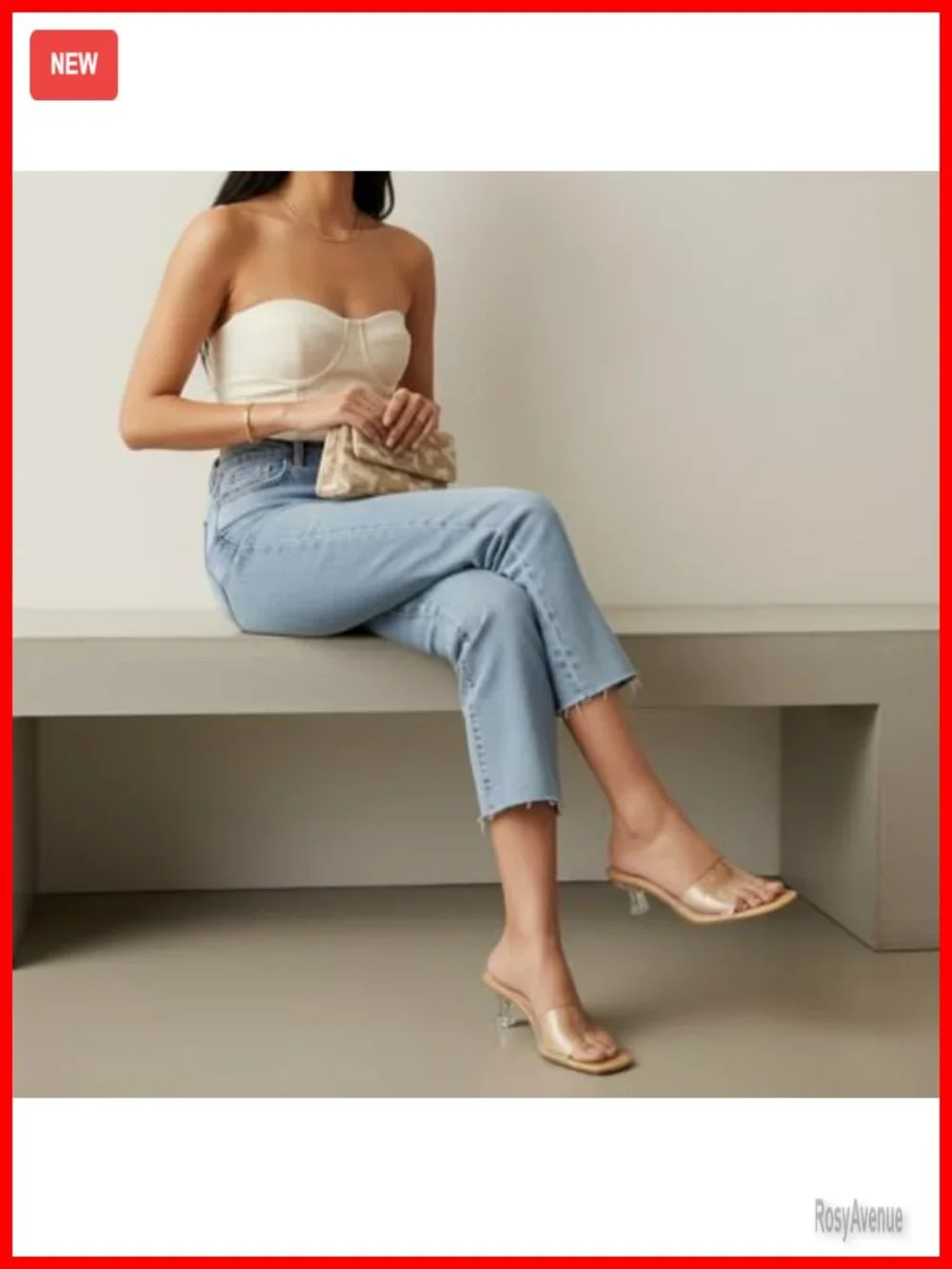 Clear Kitten Heel Sandals, Slip-On Open Toe Dress Heels with Cushioned Footbed